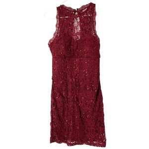 Women’s Soprano Size M Jr Lace Overlay Sheath Dress Halter Crochet 5363 Mini